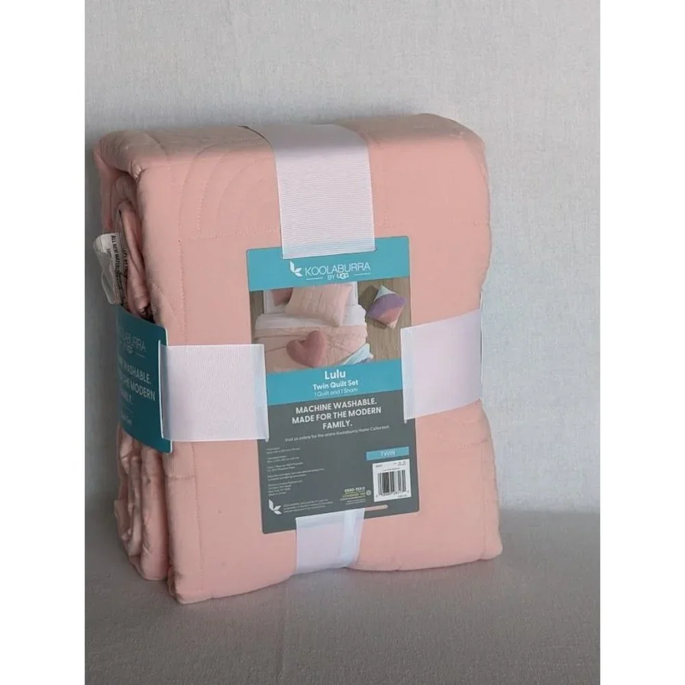 Koolaburra by Ugg LULU‎ Twin Comforter Quilt Set Sham PInk Kids Teens Modern NEW